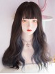 Dark Brown Natural Wavy Curls Hanging Ear Dyed Haze Blue Air Bangs Lolita Wigs