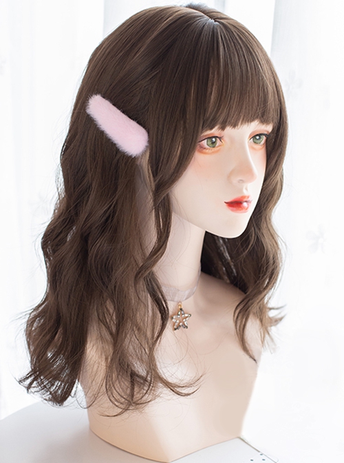 Snow White Series Daily Short And Medium Wavy Curls Brown Air Bangs Lolita Curls Wigs