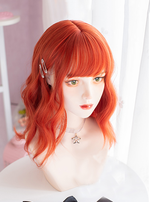 Orange Air Bangs Wavy Roll Medium And Long Hair Lolita Wigs