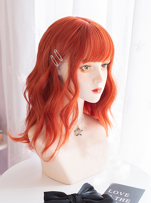 Orange Air Bangs Wavy Roll Medium And Long Hair Lolita Wigs