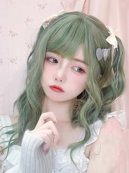 Capricorn Series Matcha Green Cute Sweet Air Bangs Lolita Curls Wigs