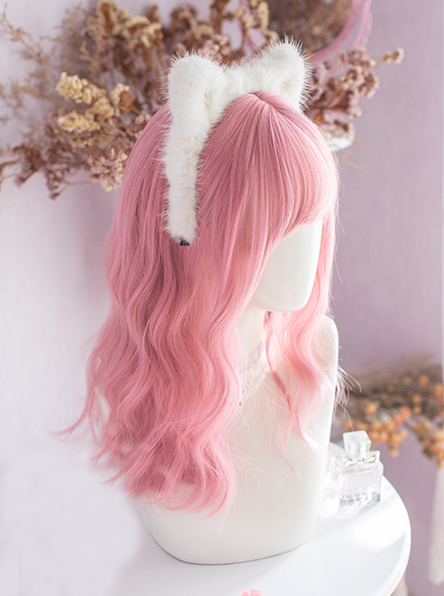 Pink E-Sports Beautiful Girl Short Curly Hair Sweet Air Bangs Lolita Wigs