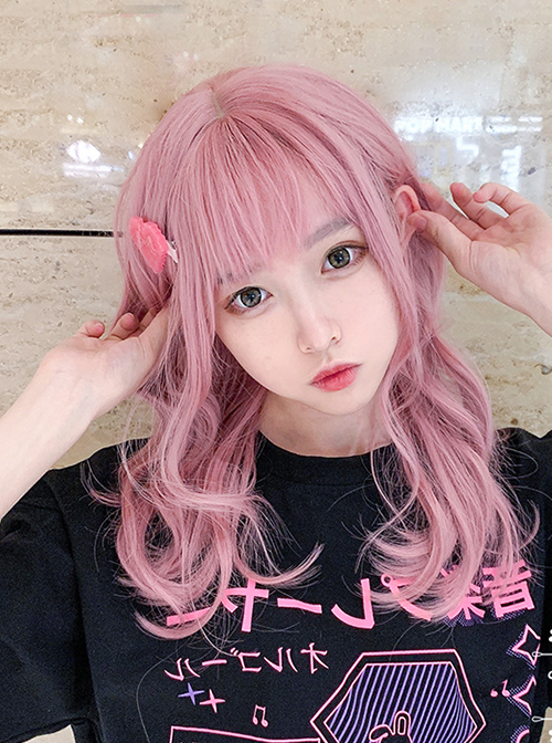 Pink E-Sports Beautiful Girl Short Curly Hair Sweet Air Bangs Lolita Wigs