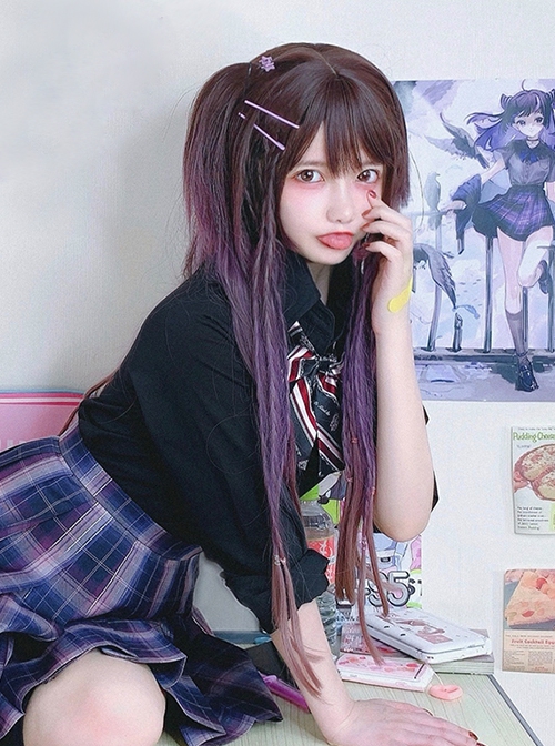 Scorpio Series Three-Color Gradient Purple Long Straight Hair Lolita Wigs