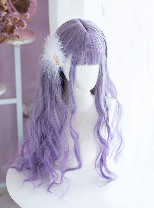 Libra Series Taro Purple Gradient Long Wavy Roll Sweet Lolita Air Bangs Wigs
