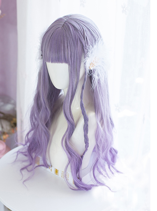 Libra Series Taro Purple Gradient Long Wavy Roll Sweet Lolita Air Bangs Wigs