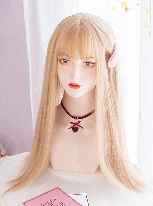 Golden Long Straight Hair Qi Bangs Fashion Cute Lolita Wigs