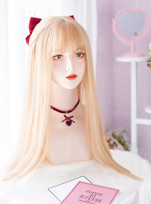 Golden Long Straight Hair Qi Bangs Fashion Cute Lolita Wigs