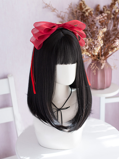 Daily Natural Cute Inside Buckle Medium Length Straight Hair Classic Lolita Wigs