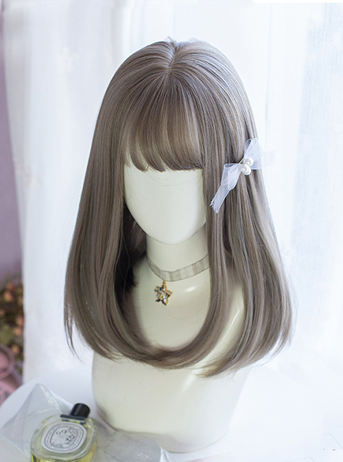 Daily Natural Cute Inside Buckle Medium Length Straight Hair Classic Lolita Wigs