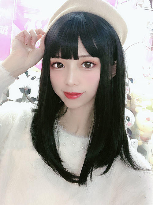 Daily Natural Cute Inside Buckle Medium Length Straight Hair Classic Lolita Wigs