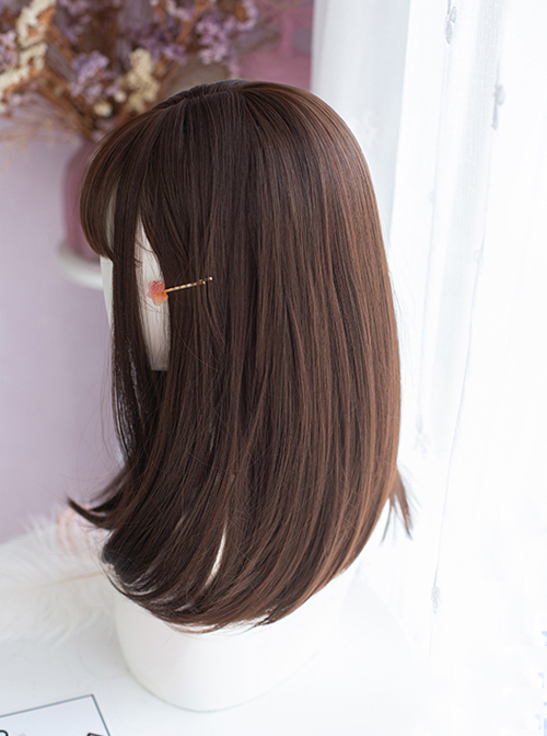 Daily Natural Cute Inside Buckle Medium Length Straight Hair Classic Lolita Wigs