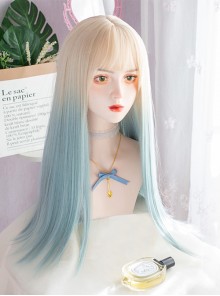 Golden Green Two-Tone Gradient Long Straight Hair Grace Cute Lolita Wigs