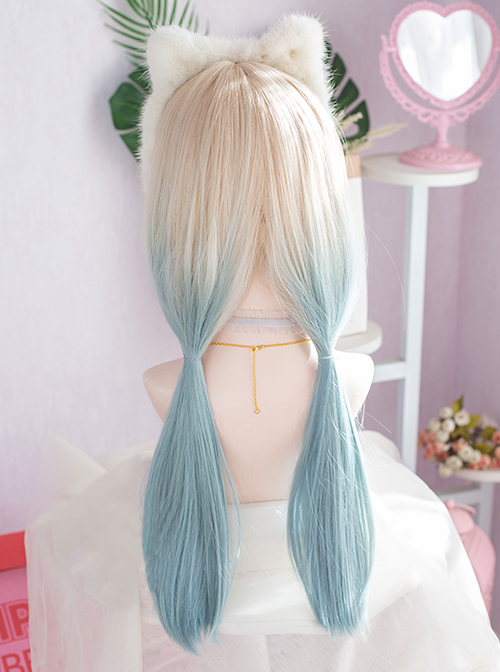 Golden Green Two-Tone Gradient Long Straight Hair Grace Cute Lolita Wigs