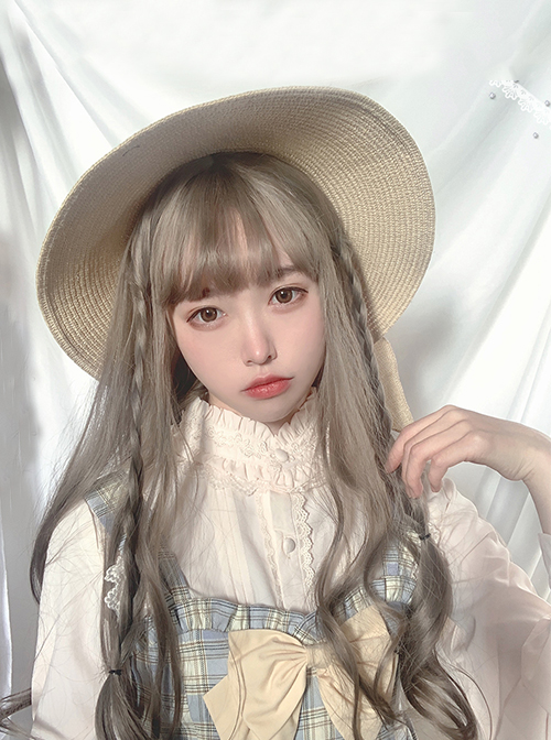 Daily Nature Aoki Linen Gray Qi Bangs Long Curly Hair Lolita Wigs