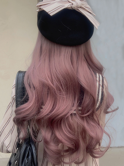 Pink Purple Sweet Daily Long Curly Hair Girl Qi Bangs Lolita Wigs