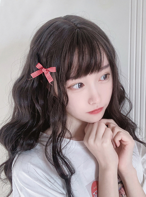 Stylish And Fluffy Black Cute Wool Roll Big Natural Waves Qi Bangs Lolita Wigs