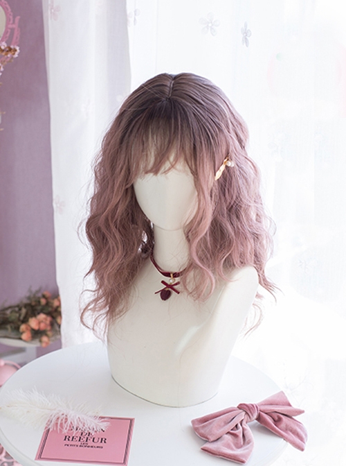 Gradient Pink-Brown Wool Egg Roll Big Black Wave Lolita Wigs