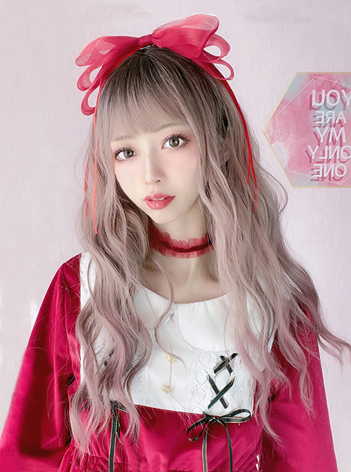 Three-Color Gradient Long Wavy Curly Hair Qi Bangs Classic Lolita Wigs