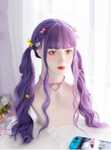 Fashion Pink And Purple Colors Matching Big Waves Long Curly Hair Qi Bangs Lolita Wigs