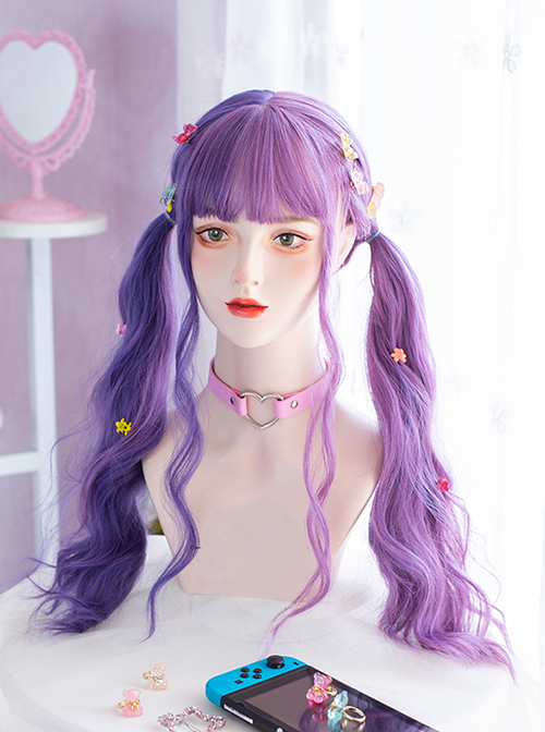 Fashion Pink And Purple Colors Matching Big Waves Long Curly Hair Qi Bangs Lolita Wigs