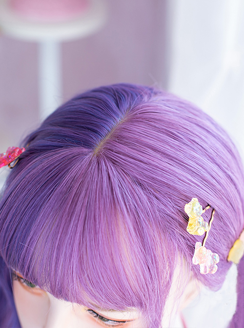 Fashion Pink And Purple Colors Matching Big Waves Long Curly Hair Qi Bangs Lolita Wigs
