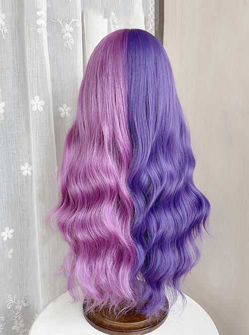 Fashion Pink And Purple Colors Matching Big Waves Long Curly Hair Qi Bangs Lolita Wigs