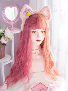 Fashion Orange-Pink Colors Matching Big Waves Long Curly Hair Qi Bangs Classic Lolita Wigs