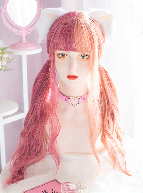 Fashion Orange-Pink Colors Matching Big Waves Long Curly Hair Qi Bangs Classic Lolita Wigs