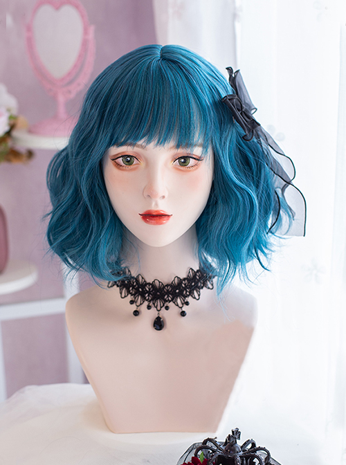 Aquarius Series Blue-Green Polaris Egg Roll Short Hair Qi Bangs Gothic Wigs