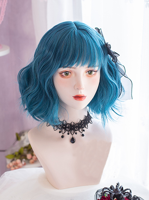 Aquarius Series Blue-Green Polaris Egg Roll Short Hair Qi Bangs Gothic Wigs