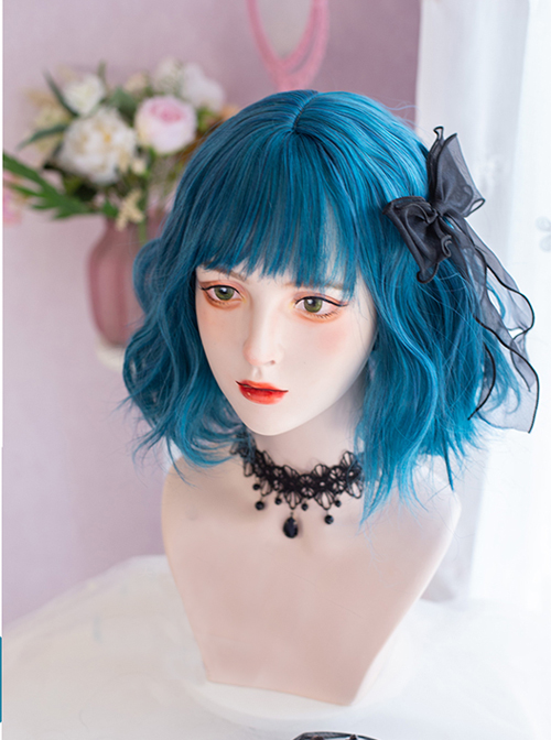 Aquarius Series Blue-Green Polaris Egg Roll Short Hair Qi Bangs Gothic Wigs