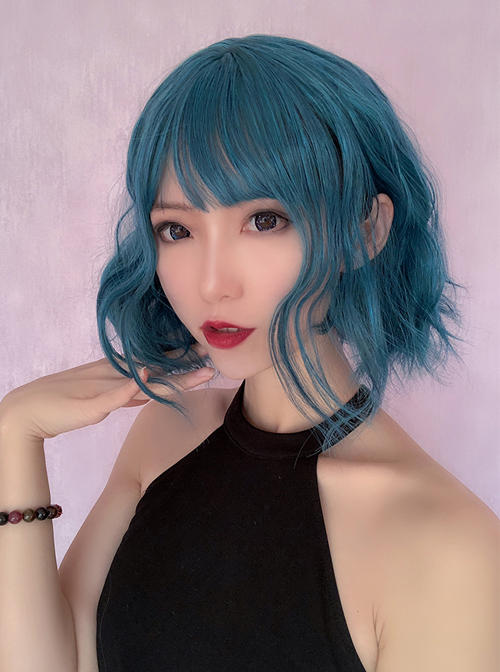 Aquarius Series Blue-Green Polaris Egg Roll Short Hair Qi Bangs Gothic Wigs