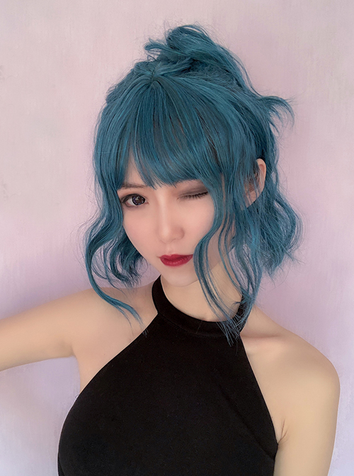 Aquarius Series Blue-Green Polaris Egg Roll Short Hair Qi Bangs Gothic Wigs