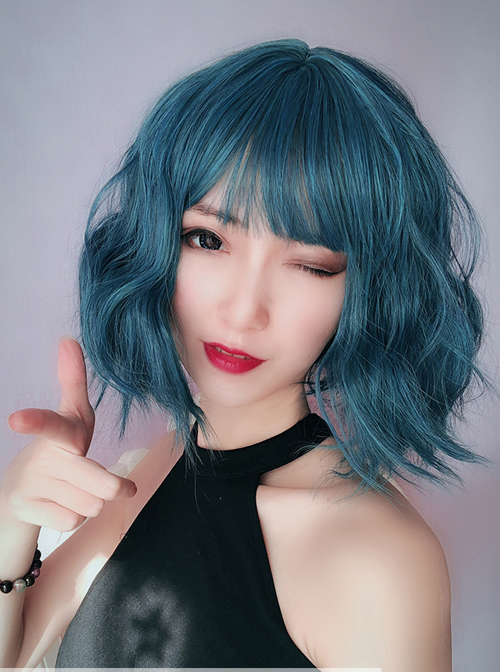 Aquarius Series Blue-Green Polaris Egg Roll Short Hair Qi Bangs Gothic Wigs