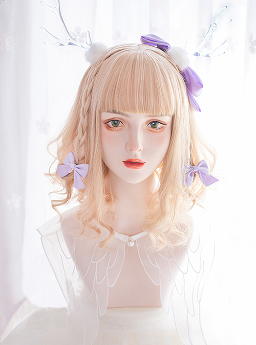 Daily Blonde Cute Short Curly Hair Qi Bangs Sweet Lolita Wigs