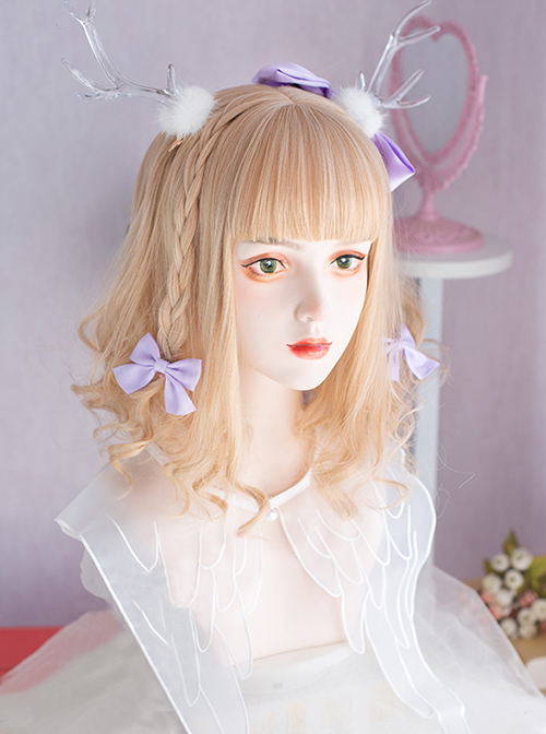 Daily Blonde Cute Short Curly Hair Qi Bangs Sweet Lolita Wigs