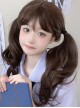 Dark Brown Natural Curly Hair Qi Bangs Lolita Medium Length Lolita Wigs