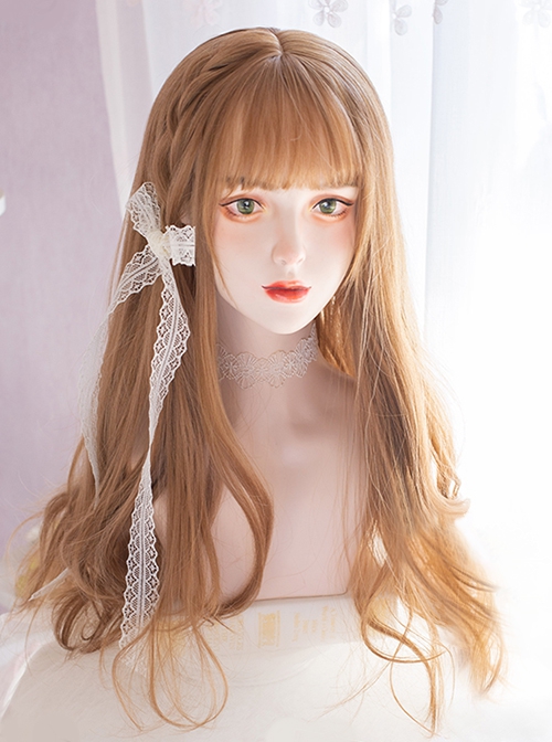 Fashion Champagne Color Long Curly Hair Qi Bangs Classic Lolita Wigs