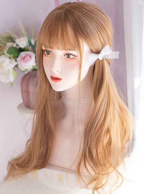 Fashion Champagne Color Long Curly Hair Qi Bangs Classic Lolita Wigs