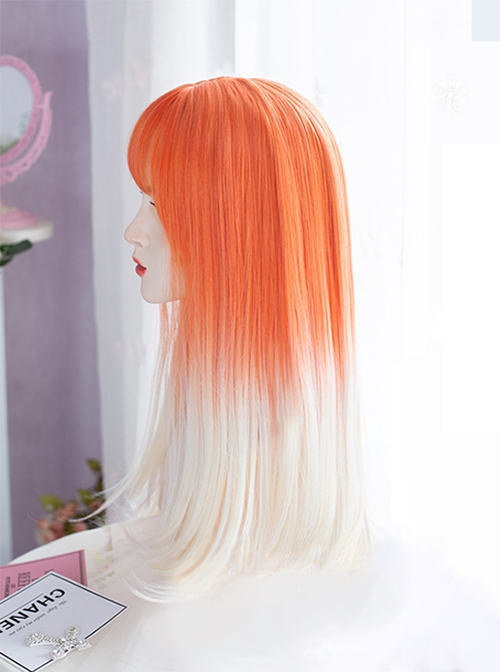 Golden Orange Personality Gradient Long Straight Hair Qi Bangs Lolita Wigs