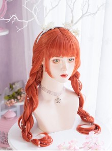 The Spirit Of Nature Series Orange-Red Long Curly Hair Cute Qi Bangs Lolita Wigs