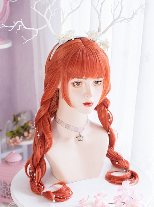 The Spirit Of Nature Series Orange-Red Long Curly Hair Cute Qi Bangs Lolita Wigs