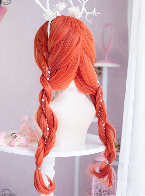 The Spirit Of Nature Series Orange-Red Long Curly Hair Cute Qi Bangs Lolita Wigs