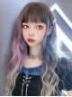 Two-Tone Blue-Gray Gradient Long Curly Hair Qi Bangs Fashion Wavy Roll Lolita Wigs