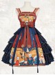 Ukiyo Series JSK Japanese Style Fine Print Blue Three-Layer Hem Bow Knot Girdle Decoration Classic Lolita Sleeveless Dress Set