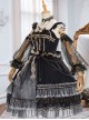 Starry Night Series Organza Palace-Style Jacquard Lace Trim Beaded Decoration Black Sleeveless Classic Lolita Dress Set