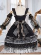 Starry Night Series Organza Palace-Style Jacquard Lace Trim Beaded Decoration Black Sleeveless Classic Lolita Dress Set