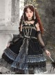 Starry Night Series Organza Palace-Style Jacquard Lace Trim Beaded Decoration Black Sleeveless Classic Lolita Dress Set