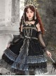 Starry Night Series Organza Palace-Style Jacquard Lace Trim Beaded Decoration Black Sleeveless Classic Lolita Dress Set